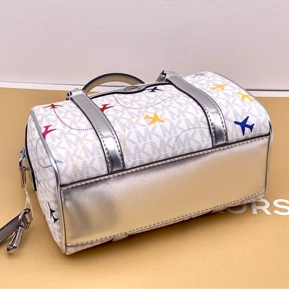 Michael Kors SM Satchel Crossbody Bag MK White Multi - Picture 8 of 11